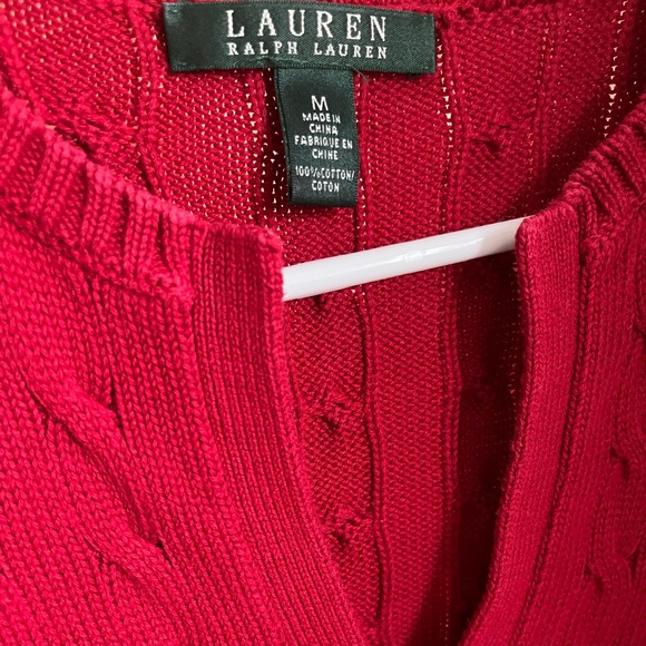 Lauren Ralph Lauren Cable-knit Sweater Cotton Red Women’s Size Medium - Picture 8 of 11